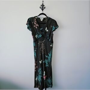 Vintage 90s April Cornell Butterfly Dress Size S Split Sleeve Beaded Fairy Y2K